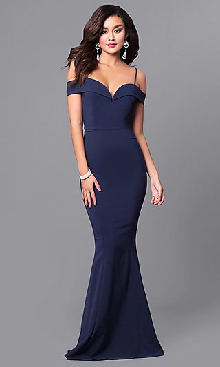 Dark blue maxi evening dress with a sweetheart neckline