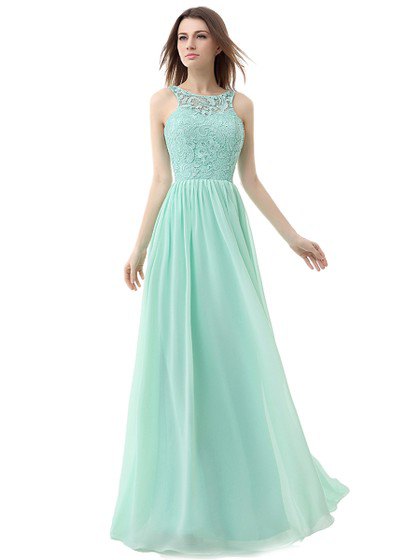 Fit and flare lace and chiffon bridesmaid dress in mint green