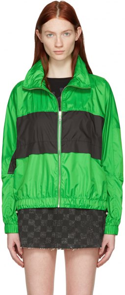 Green and black colorblock polo windbreaker jacket with mini
skirt