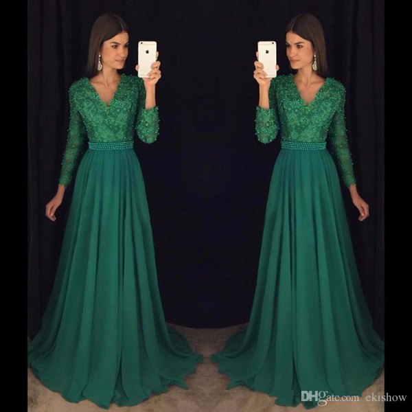 Green two tone lace and chiffon floor length floaty dress