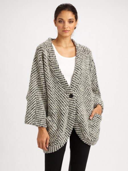 Gray and white check oversized cardigan with tank top