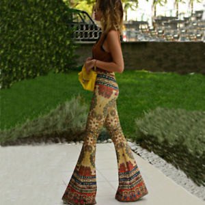 Gray fitted tank top with tribal crepe flared pants