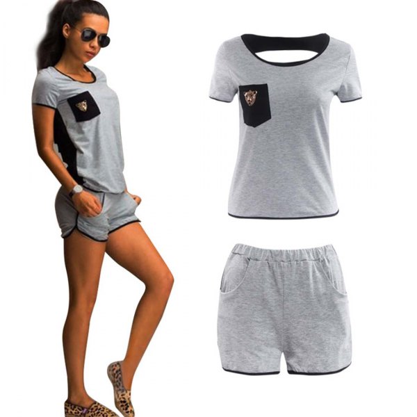 Gray t-shirt with mini sweat shorts and leopard print loafers