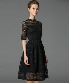 Half-sleeved midi dress with a scalloped neckline and a flared silhouette