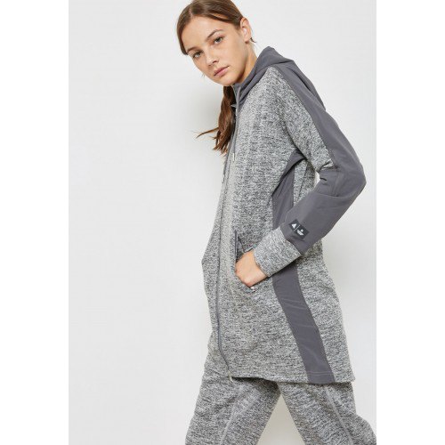 Mottled gray long sweater coat with matching pants