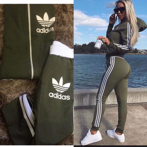 Hoodie with light gray and white adidas running leggings