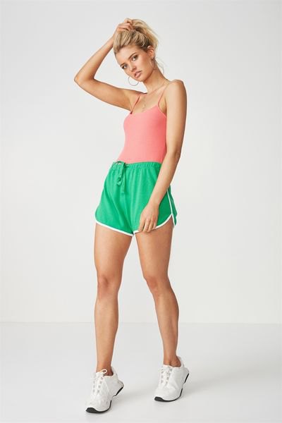 Hot pink tank top with blush mini shorts