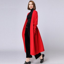 Maxi long red cardigan with black wide leg pants