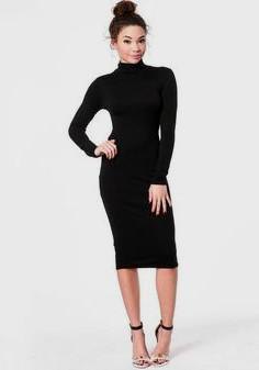 Long sleeved high neck midi dress with open toe and ankle straps