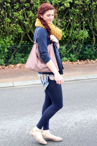 Navy blue bomber jacket with matching leggings and tunic blouse