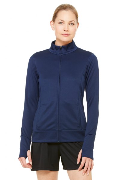 Navy blue bomber sport jacket with black mini jogging shorts