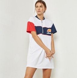 Navy blue, white and orange zip-neck t-shirt dress