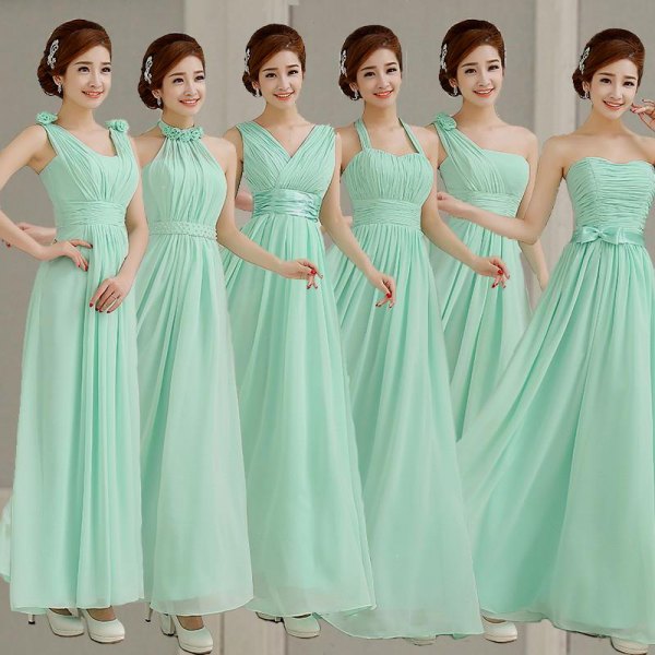 One shoulder flared bridesmaid dress with white heels