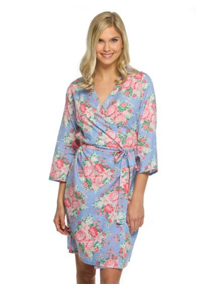 Pink and white floral robe with three-quarter sleeves