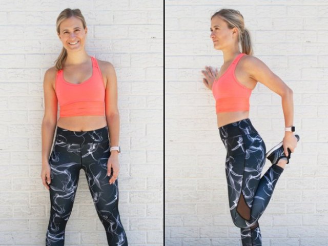pink crop top with black and white printed leggings