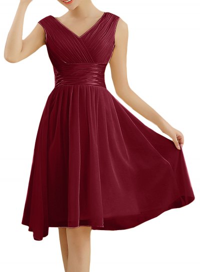 Red velvet V-neck flared cocktail dress