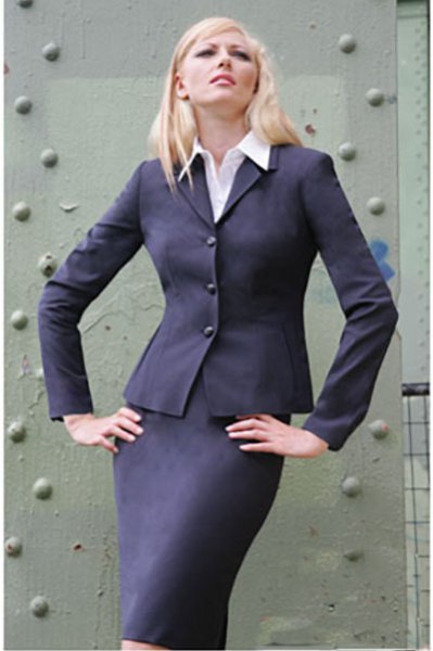 Slim fit skirt suit with white button down shirt