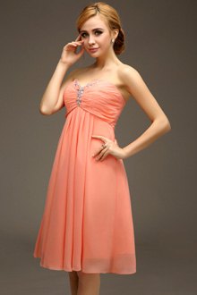 Strapless flared midi chiffon cocktail dress with empire waist in Carol Pink