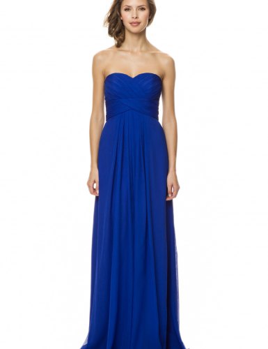 Strapless longline pleated fit and flare dress in royal blue