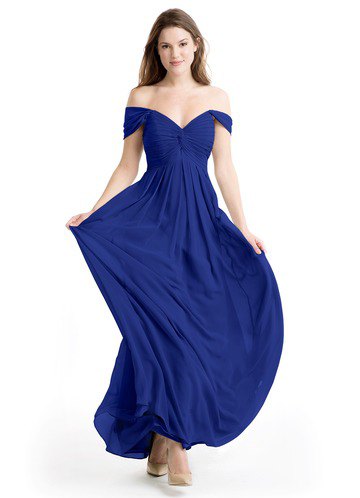 Royal blue fitted and flared dress with sweetheart neckline