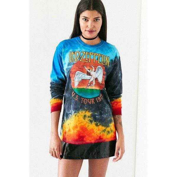 Tie Dye Long Sleeve Graphic Tee with Black Leather Mini Skirt