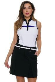 White and black sleeveless graphic polo shirt with mini skirt