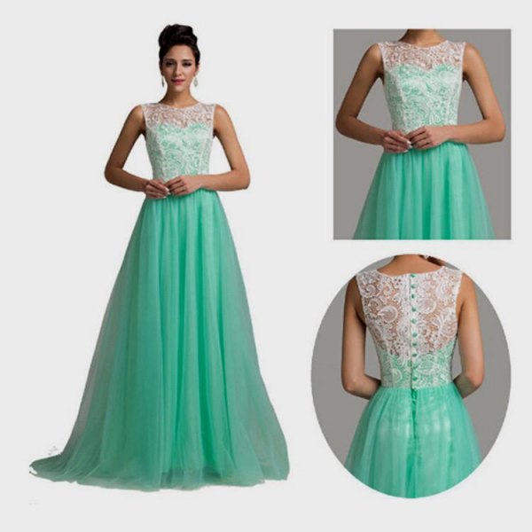 White and Mint Green Two Tone Flowy Floor Length Prom Dress