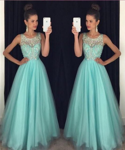 White and Turquoise Pleated Bodycon Floor Length Dress