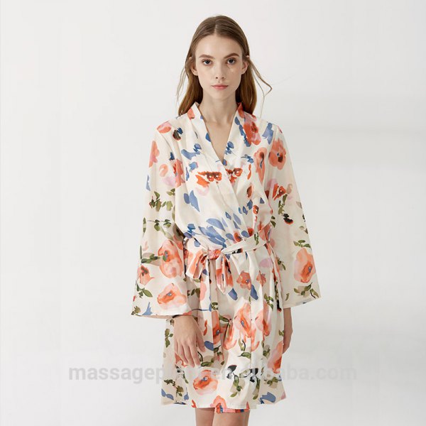 white-blue and red floral robe