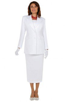 White church suit jacket with center skirt and gloves