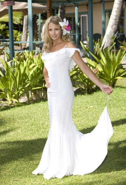 White off the shoulder mermaid wedding dress