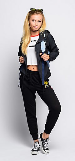 White cropped slim fit graphic t-shirt with black bomber jacket