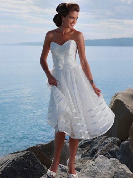 White Bodycon Strapless Midi Wedding Dress