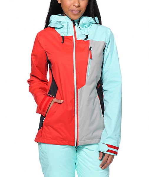 white, pink and red windbreaker with snow pants