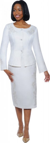 White slim fit blazer with matching straight midi skirt