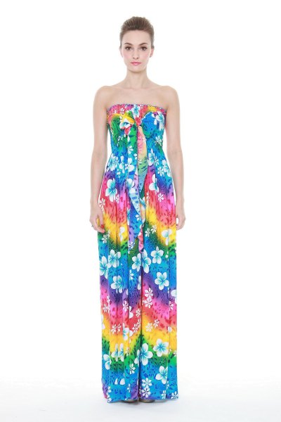 Yellow, red and blue maxi luau tube dress
