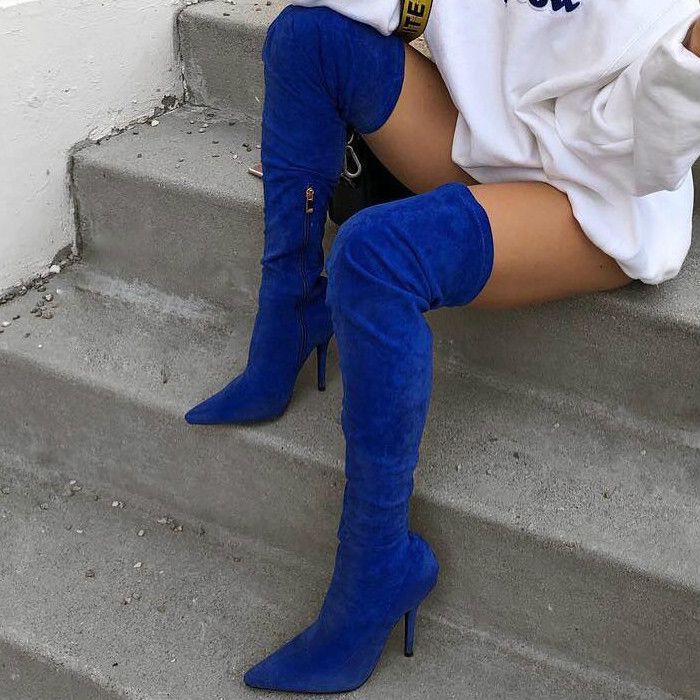 13 Amazing Blue Thigh High Boots Outfit Ideas for Women