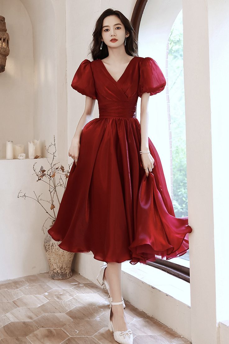 Best 13 Red V Neck Dress Outfit Ideas for Women