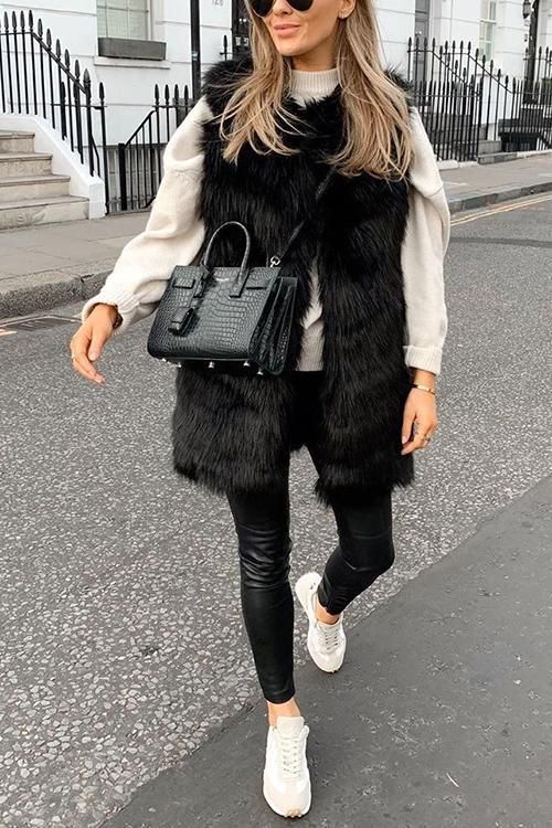 How to Style Black Faux Fur Vest: 15 Super Chic Outfit Ideas for Women