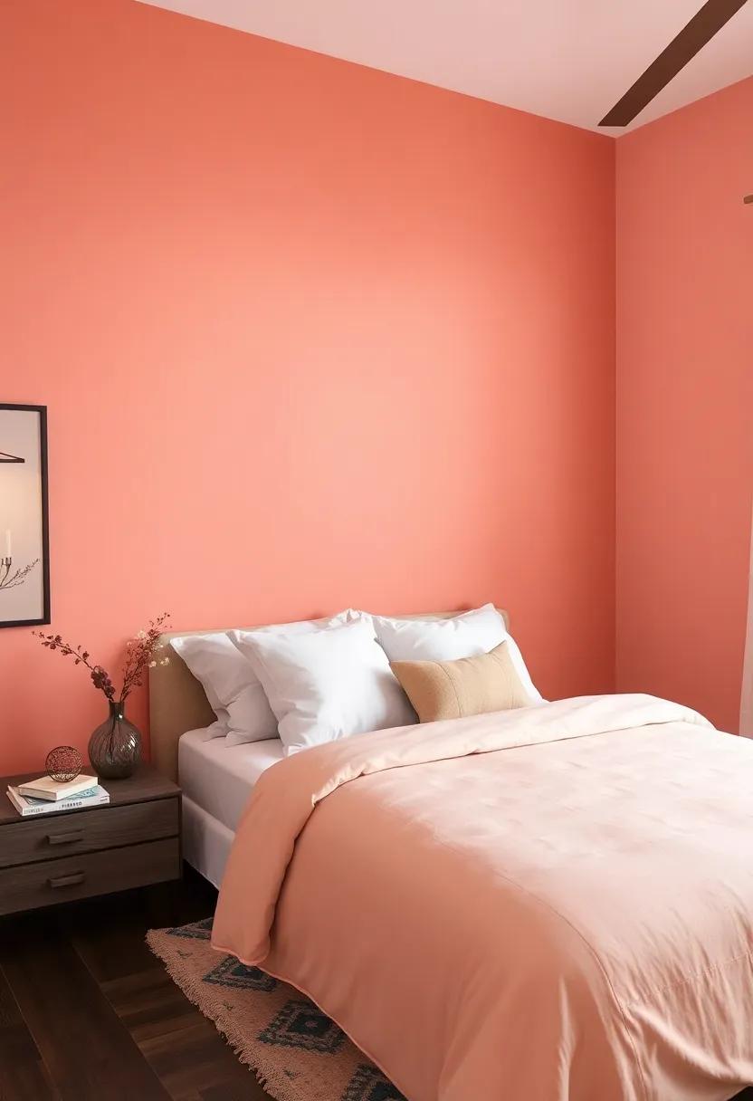 Delicate Coral Tones That Warm Up Dark Furniture Accents