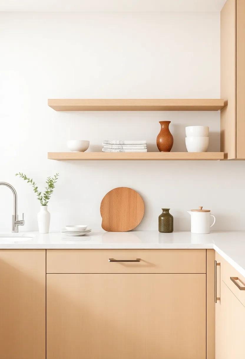 Add Floating shelves: Utilize floating shelves to display decorative items and keep your countertops free of clutter