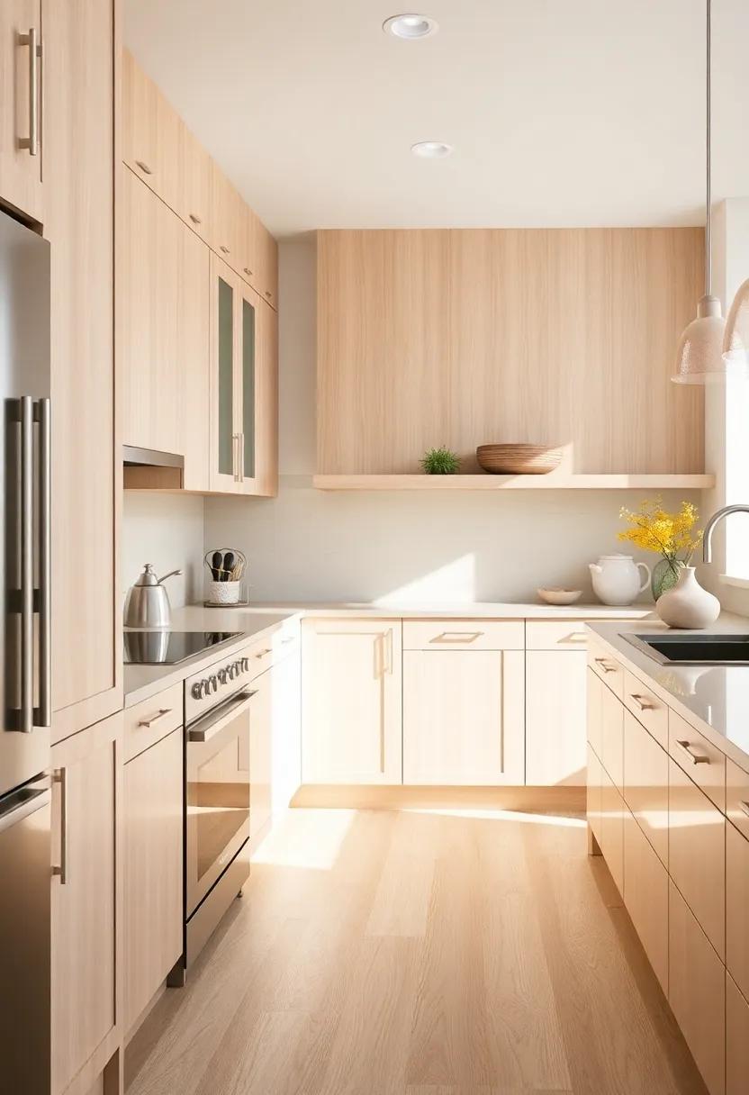 Blend with flooring: Choose flooring in similar beige tones to create a seamless, cohesive look throughout your kitchen