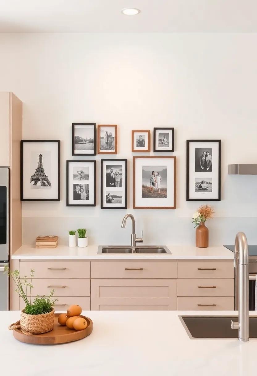 Create a Gallery Wall: Frame your favorite recipes or family photos in a collage to personalize your kitchen alongside the beige cabinetry