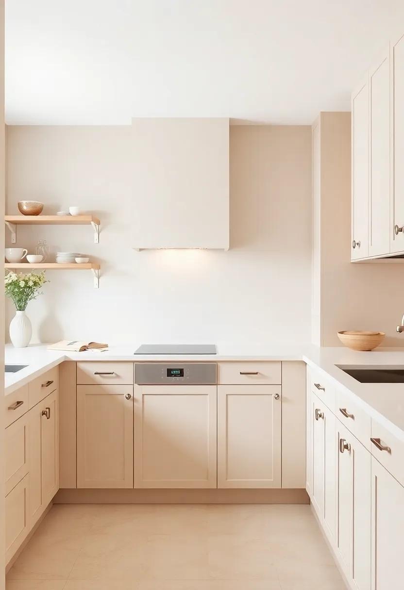 Create a Monochromatic Palette: Use various shades of beige and cream throughout your kitchen for a serene and sophisticated look