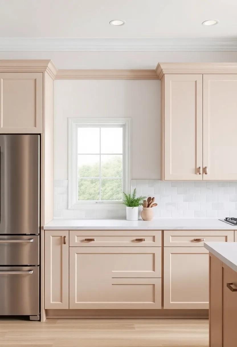 Highlight Architectural Features: If you have molding or trim, paint it in a contrasting color to define and highlight the beauty of your beige cabinets