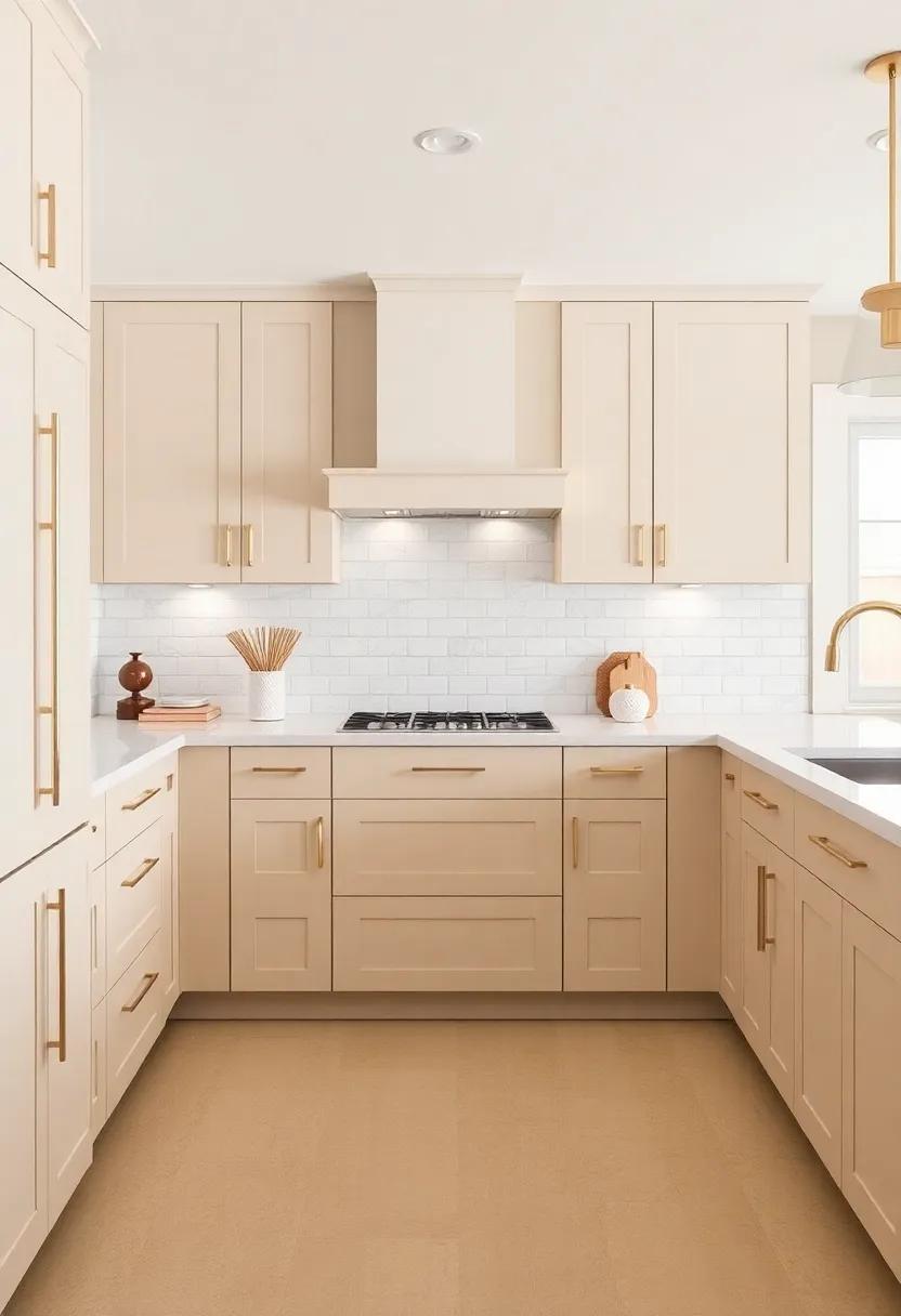 Introduce Metallic Touches: Use silver, gold, or bronze accents through hardware to add a modern edge to your beige cabinets