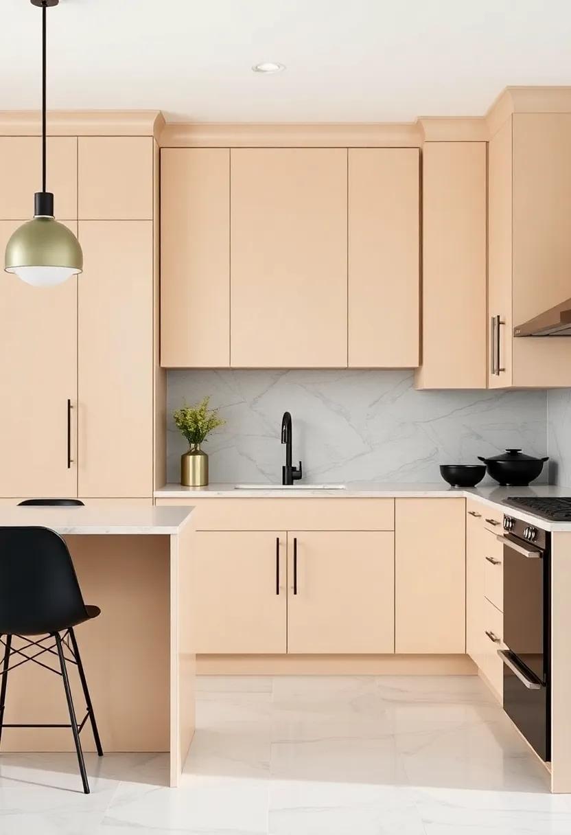 Play with Contrast: Use dark colors in small doses—such as black chairs or dark countertops—to create a stunning contrast that highlights your beige cabinetry