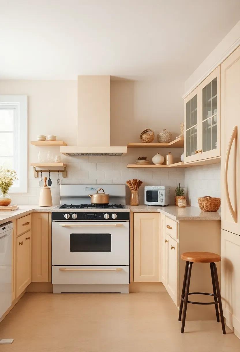 Vintage Charm: Incorporate retro appliances and fixtures that resonate with the warm hue of beige for a cozy, vintage-inspired kitchen