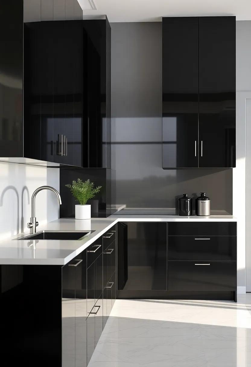 Glossy‌ Glam: Opt for high-gloss black⁣ cabinets ⁢that reflect⁤ light and create an illusion of ​space, perfect for smaller kitchens looking for a ⁤modern touch
