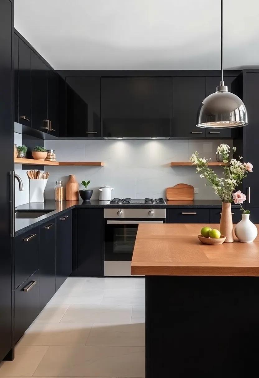 Natural Elements: Combine black cabinets with natural wood or stone elements to bring a rustic‌ charm to ⁣your contemporary kitchen